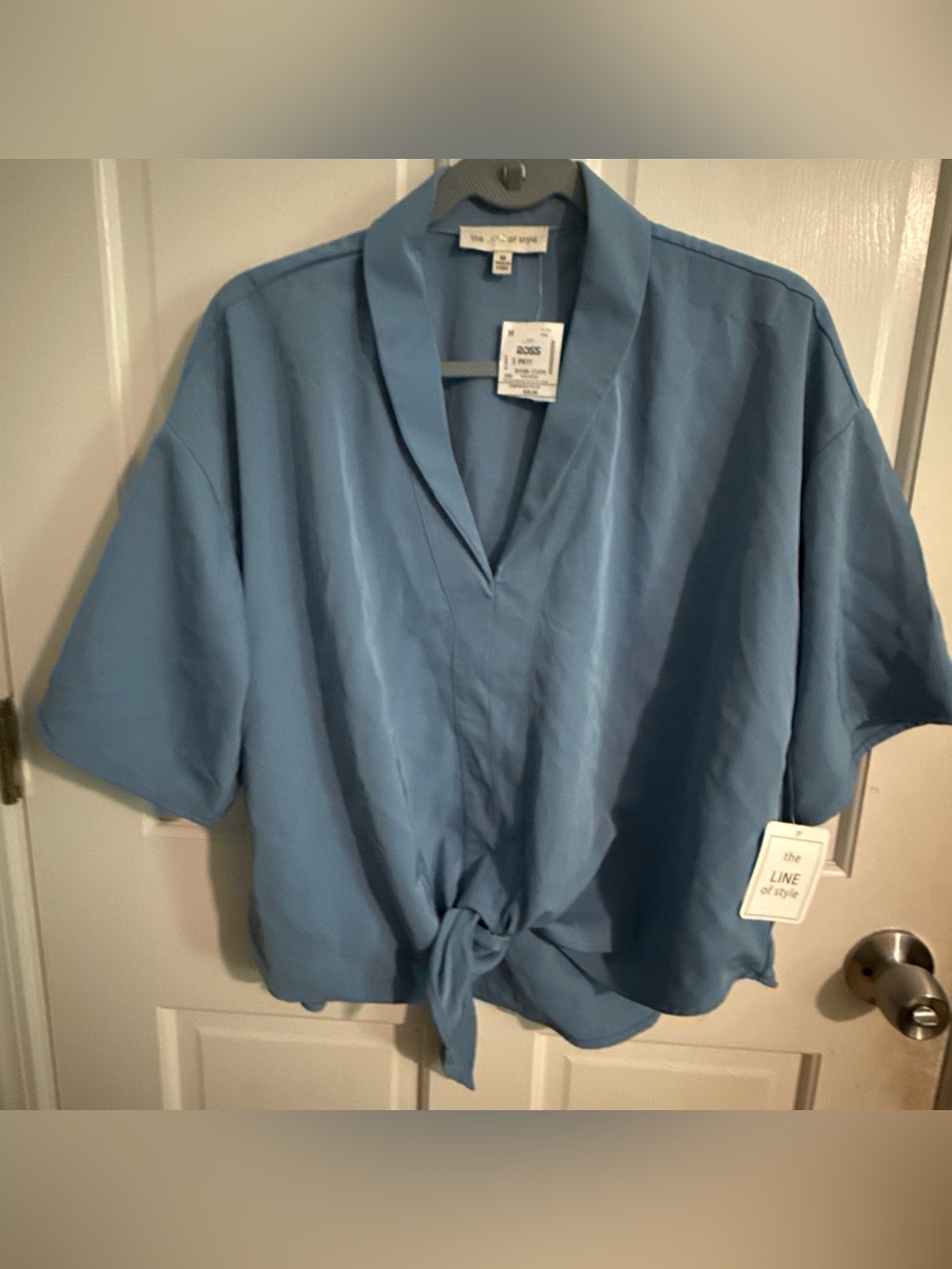 The Line by K Blue Tie-Front V-Neck Blouse